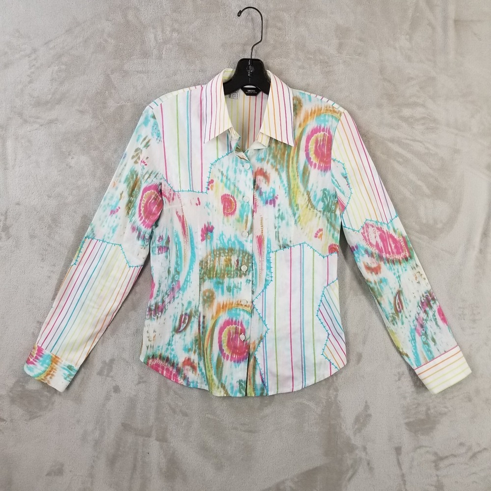 Simorra Blouse Women 6 Pattern Block Embroidered‎ Colorful Button Funky Western